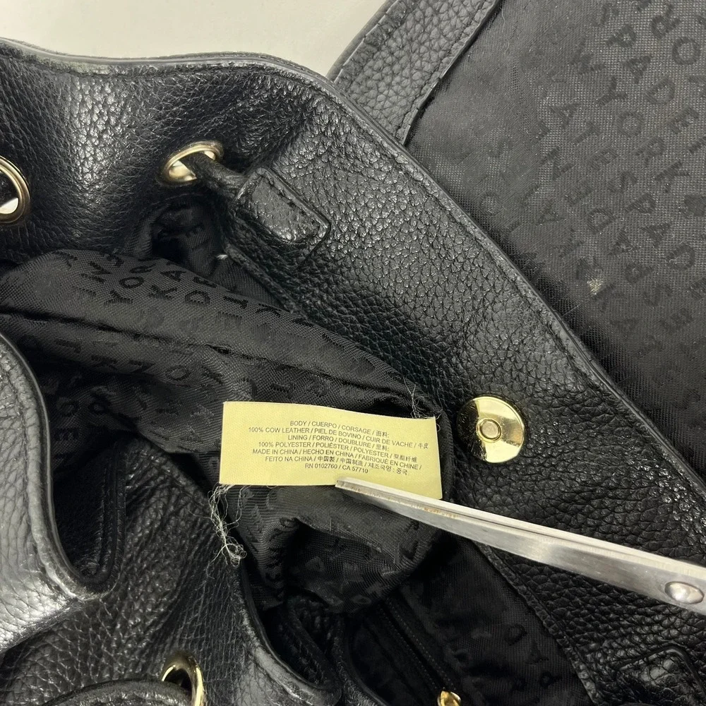 Kate Spade New York Black Pebbled Leather Drawstring Flap Backpack Small